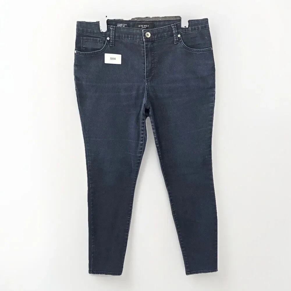 Nine West Jeans Cigarette Skinny Leg 14W Fits 34x29 Dark Blue Denim Plus Size